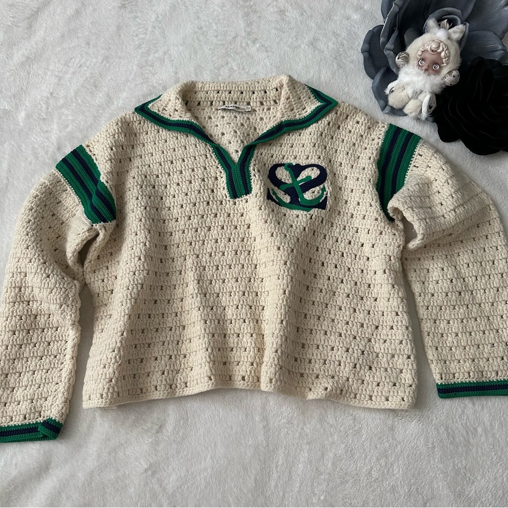 Sandro Paris Nicolas embroidered crocheted wool polo sweater - Picture 5 of 15